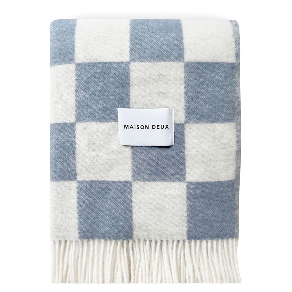 Blankets & Plaids | Blanket Checkerboard Pattern Denim White Blankets & Plaids Blankets & Plaids