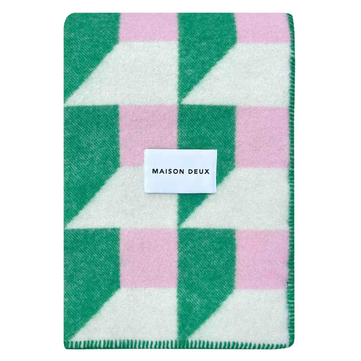 Blankets & Plaids | Wool Blanket Cubics, Green-Pink Blankets & Plaids Blankets & Plaids