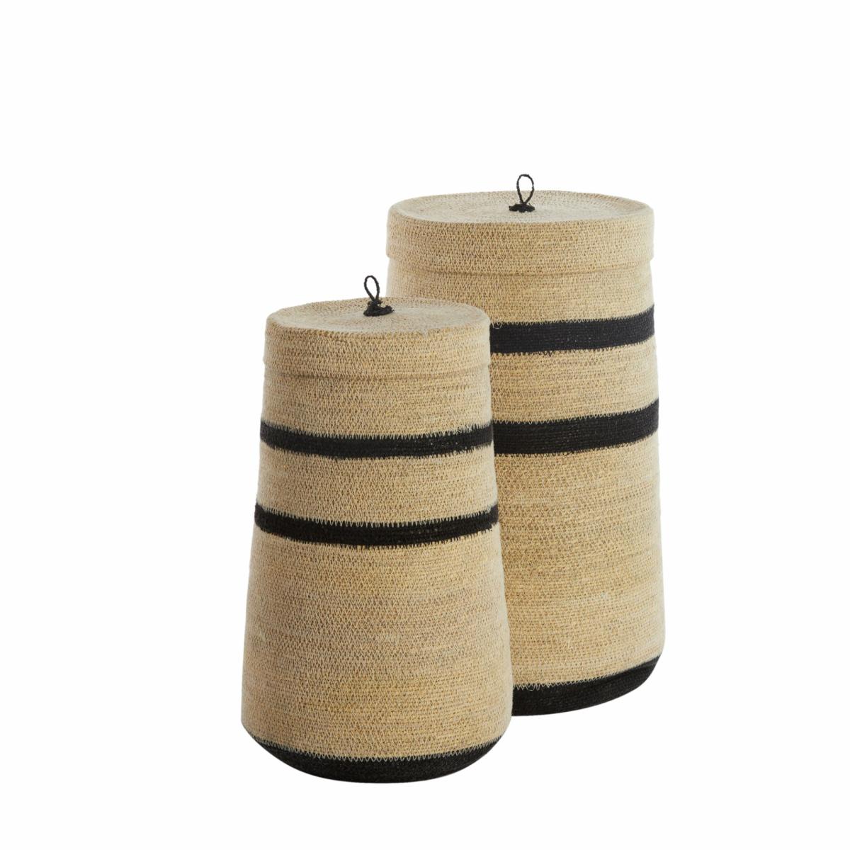 Ceramic jars & storage jars | Baskets Set Of 2 With Lid Bellagio, Cream/Black Ø26X45+Ø33X52Cm Ceramic jars & storage jars Ceramic jars & storage jars