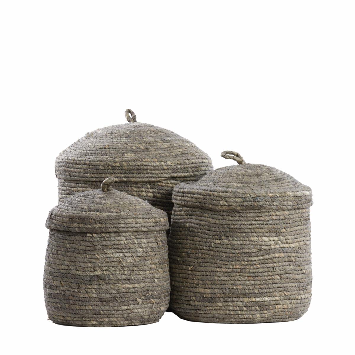 Ceramic jars & storage jars | Baskets With Lid Set Of 3 Mangala Grey Ceramic jars & storage jars Ceramic jars & storage jars