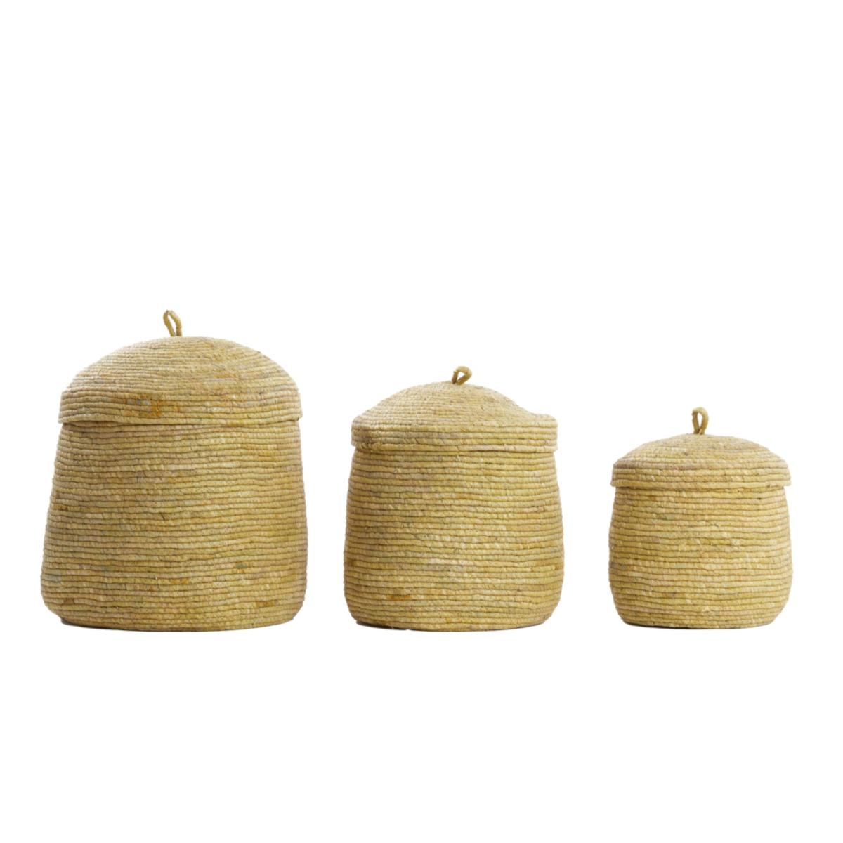 Ceramic jars & storage jars | Baskets With Lid Set Of 3 Mangala Yellow Ceramic jars & storage jars Ceramic jars & storage jars