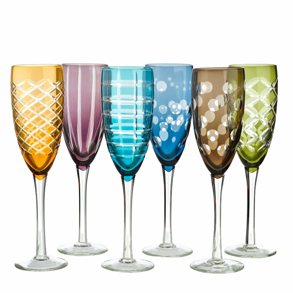 Champagne cooler | Set Of 6 ‘Cuttings’ Champagne Glasses, Multicolored Champagne cooler Champagne cooler