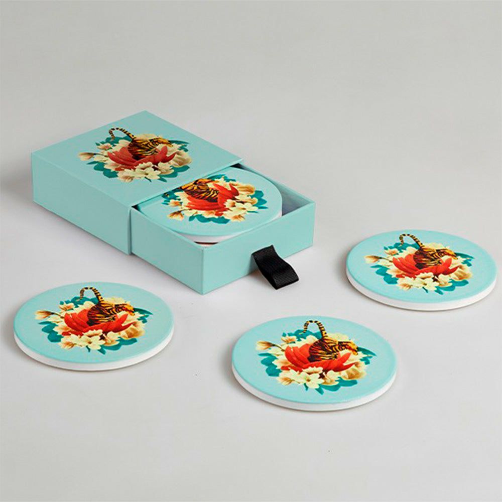 Coasters | Coaster ‘Tiger Flower’ Ø10Cm 4-Piece Set Coasters Coasters