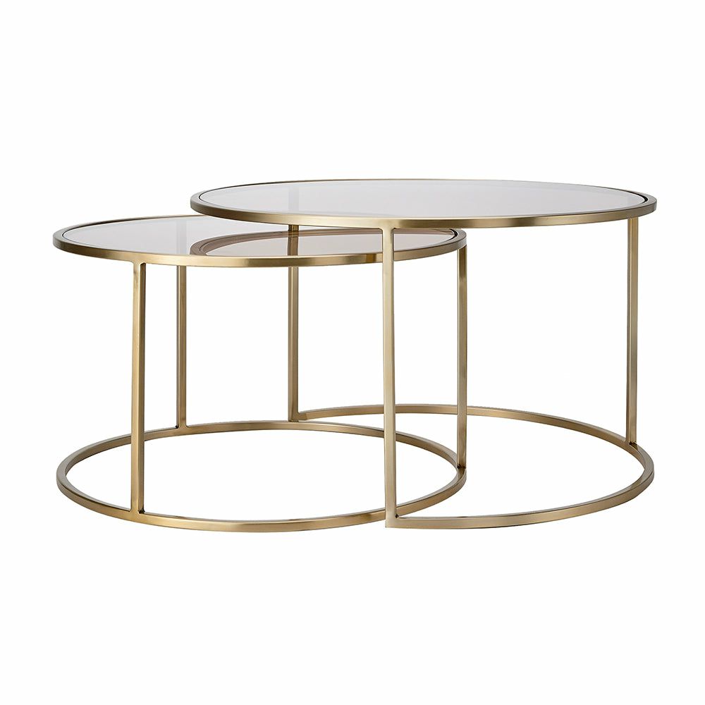 Coffee tables | Coffee Table Duarte Gold Glass Light Brown Set Of 2 Coffee tables Coffee tables