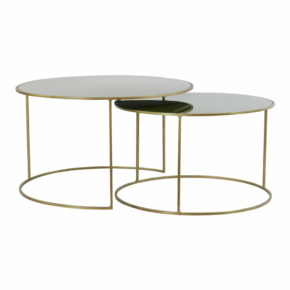 Coffee tables | Coffee Table Set Evato Green Glass – Antique Bronze Ø65X39+Ø75X44 Cm Coffee tables Coffee tables