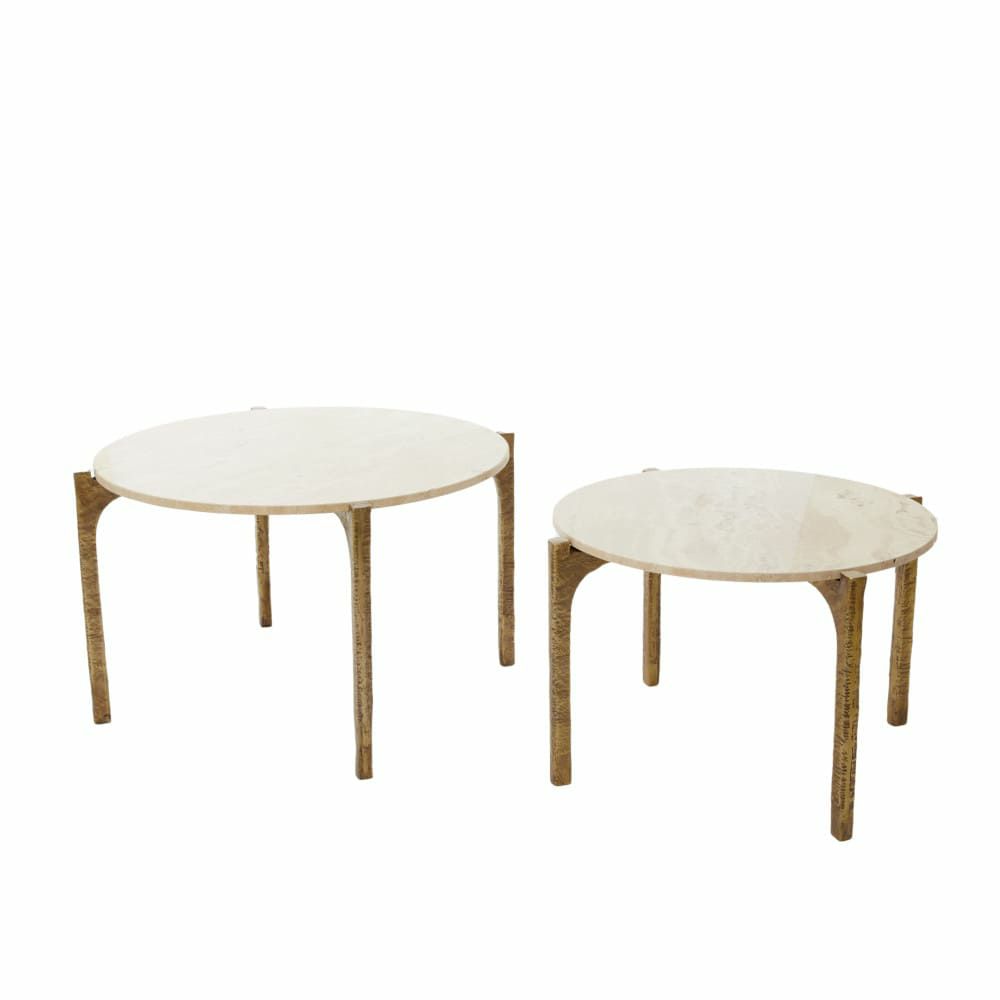 Coffee tables | Coffee Table Set Kanae Light Beige, Antique Bronze Ø65X39+Ø76X44 Cm Coffee tables Coffee tables