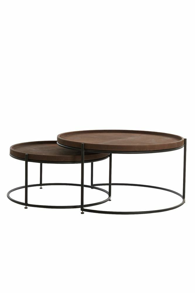 Coffee tables | Coffee Table Set Of 2 Jairo Leather Dark Brown + Black Coffee tables Coffee tables