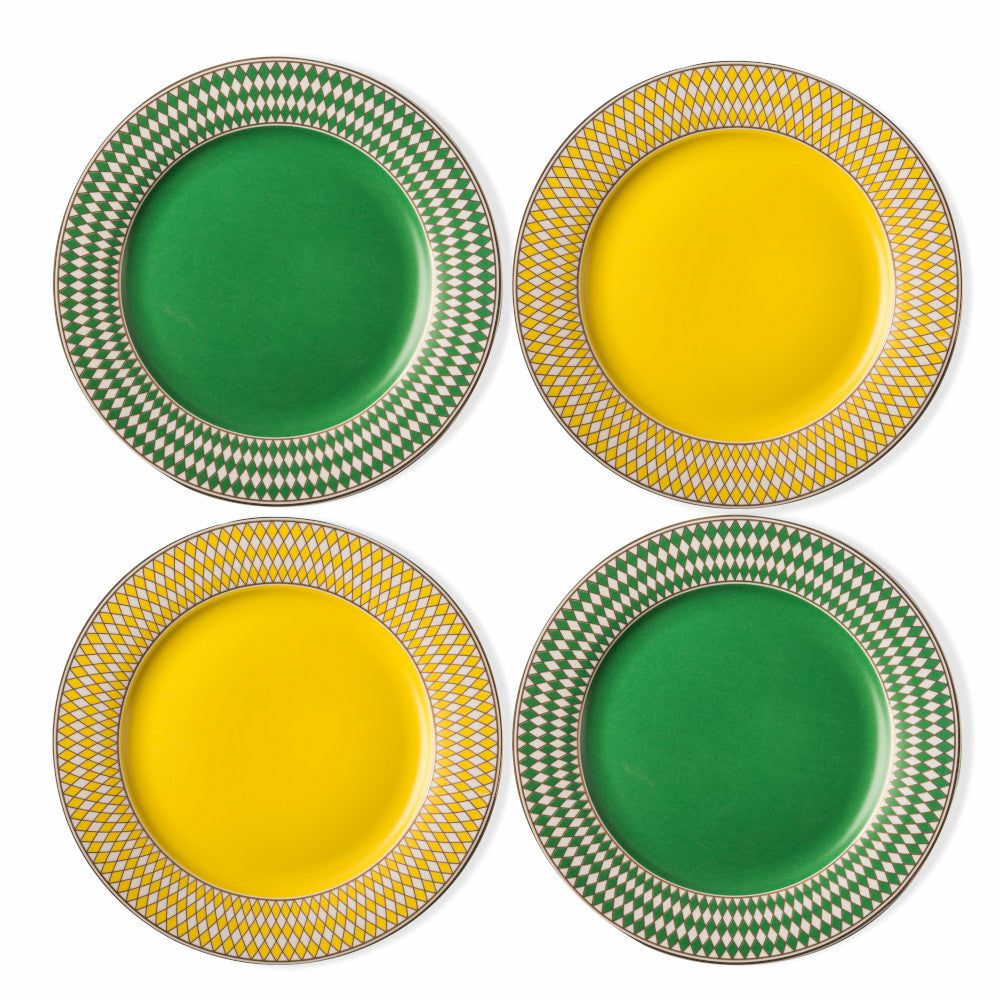 Dishes & glasses | Dessert Plate Set Chess 4 Pieces Green, Yellow Ø19.3 Cm Dishes & glasses Dishes & glasses