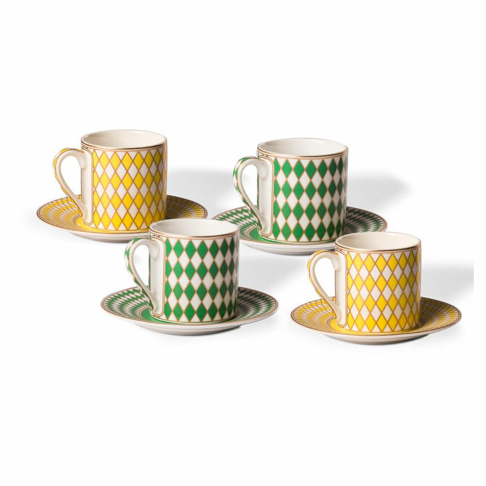 Dishes & glasses | Espresso Cup Set Chess 4 Pieces Green, Yellow Dishes & glasses Dishes & glasses