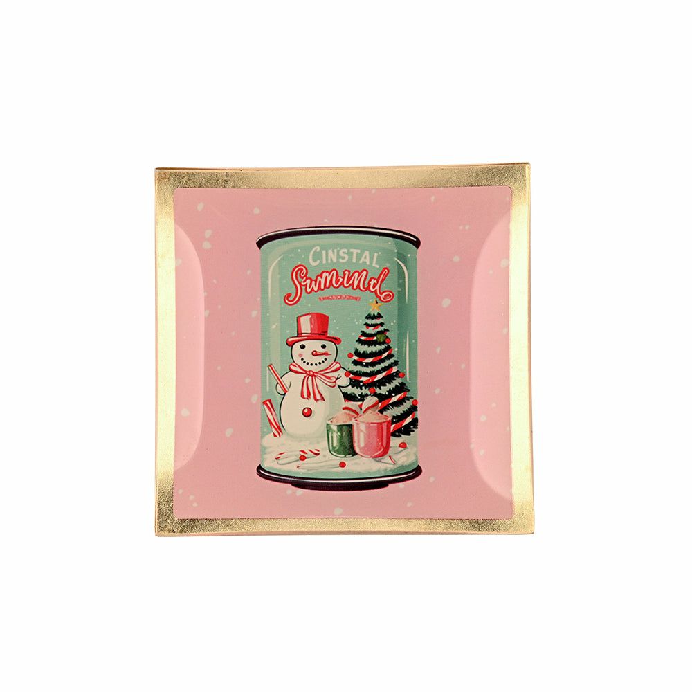 Dishes & glasses | Glass Plate Snowman Pink, Gold 10X10 Cm Dishes & glasses Dishes & glasses