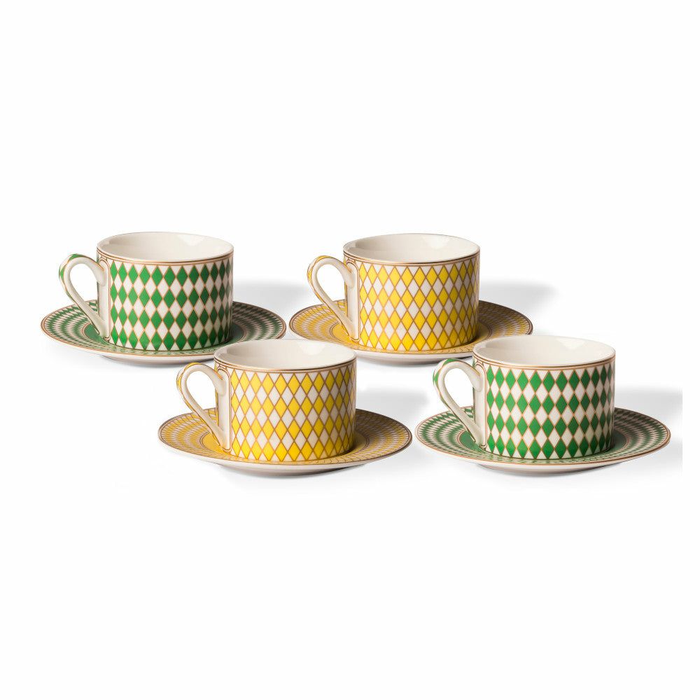 Dishes & glasses | Tea Cup Set Chess 4 Pieces Green, Yellow Dishes & glasses Dishes & glasses