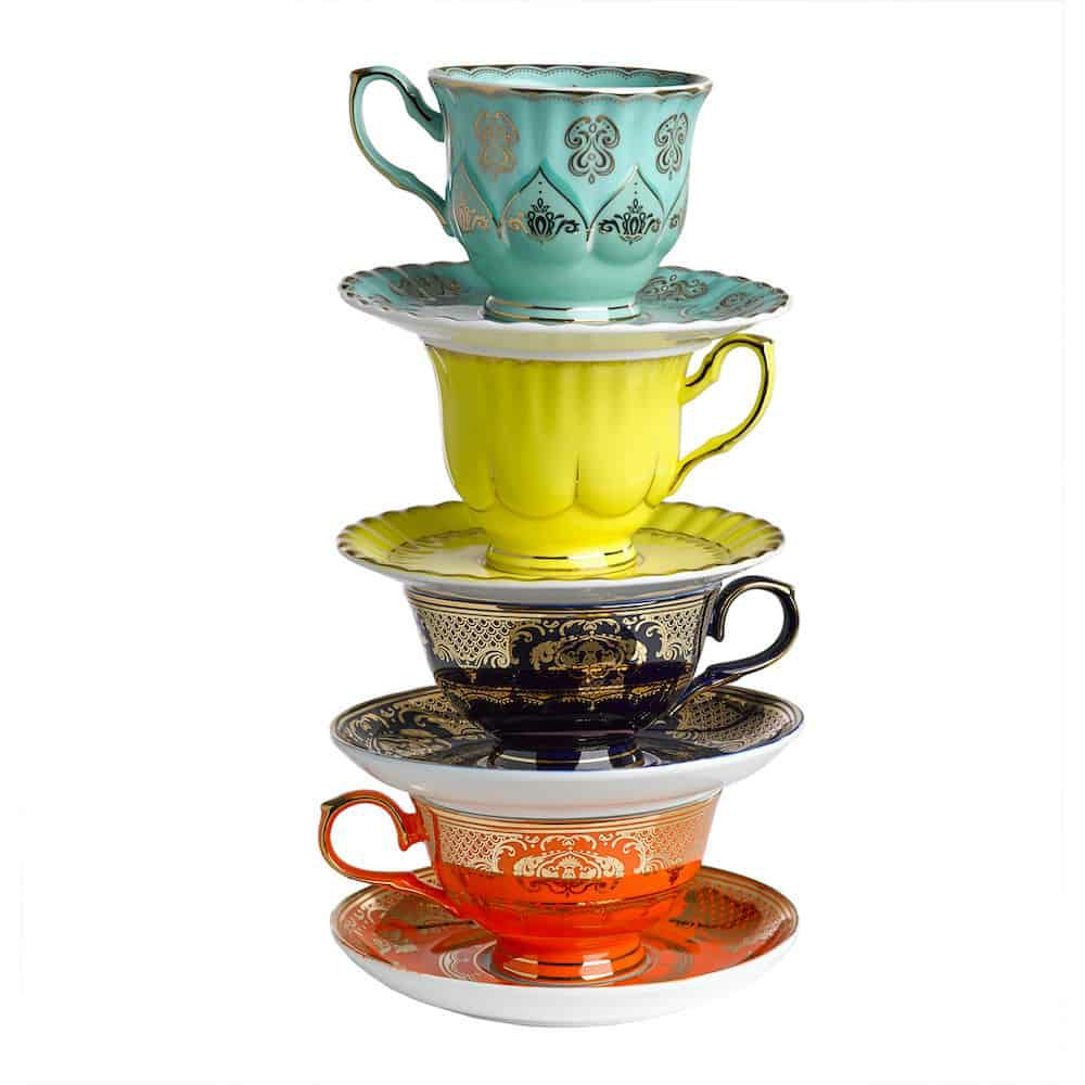 Dishes & glasses | Tea Cups ‘Grandpa’ Set Of 4 Porcelain, Multicolored Dishes & glasses Dishes & glasses