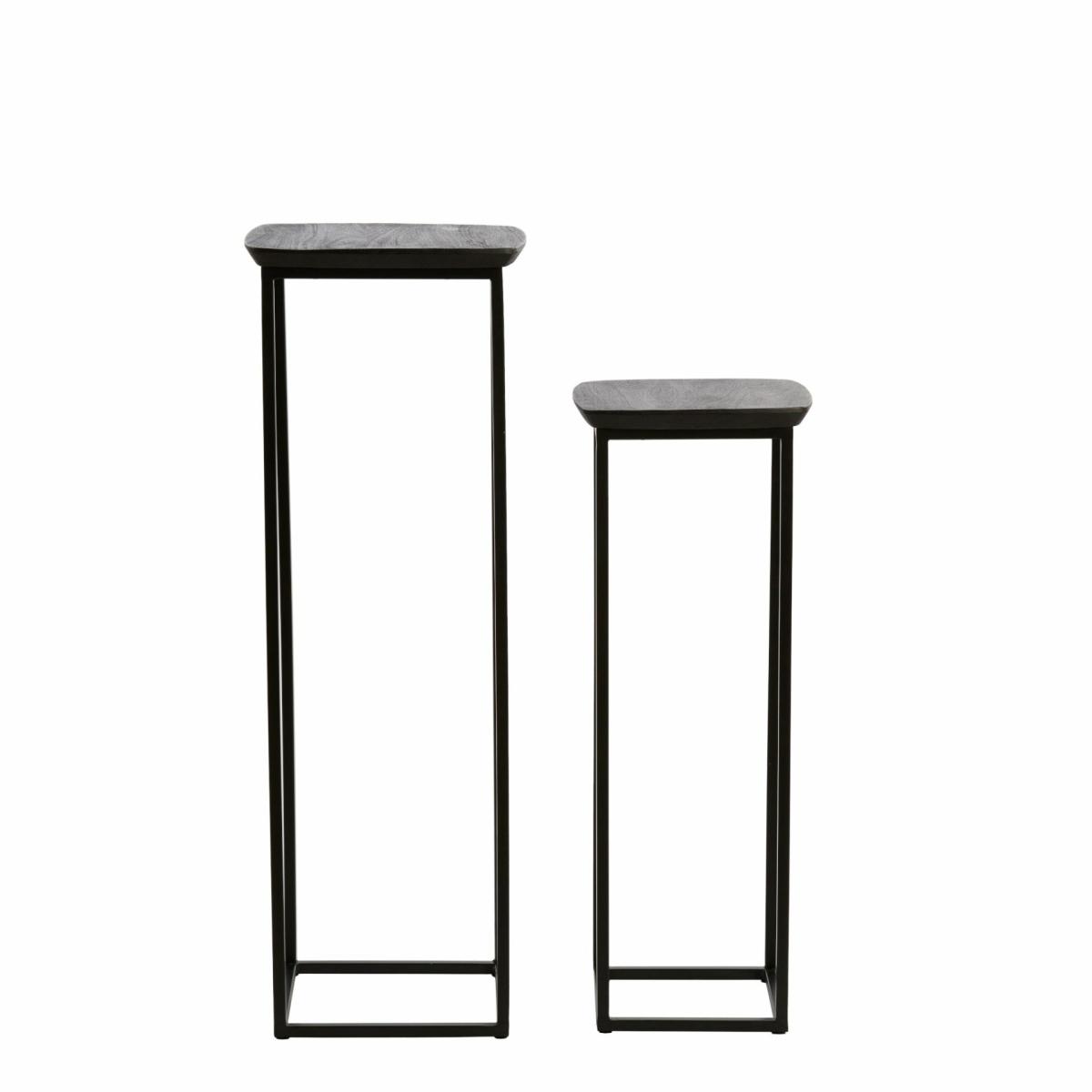 Pillars & Chests | Column Set Quenza Black Acacia Wood 30X30X80+35X35X100 Cm Furniture Pillars & Chests