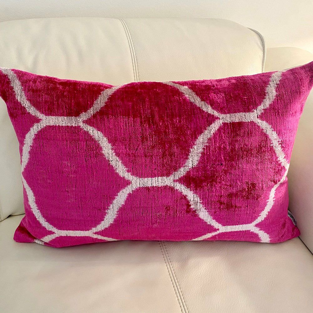 Pillow | Cushion ‘Ikat’ Made Of Silk Velvet – Circles – Fuchsia Cream 40X60 Cm Home Accessories Pillow