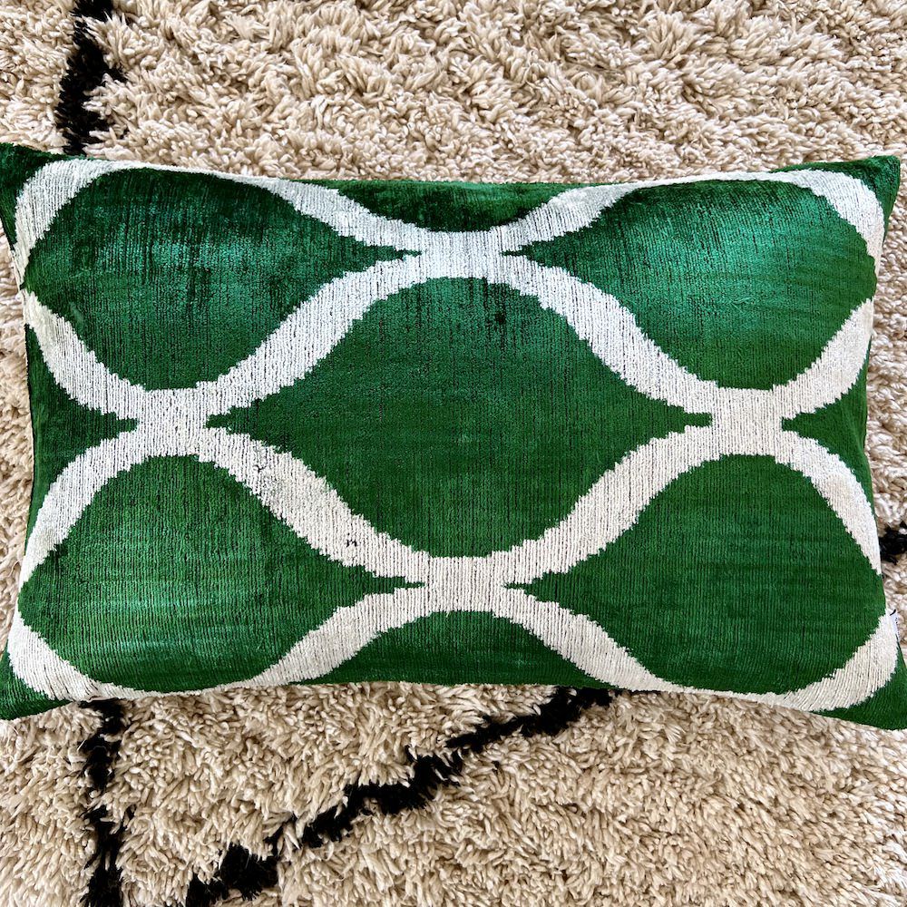 Pillow | Cushion ‘Ikat’ Made Of Silk Velvet – Green-White 40X60 Cm Home Accessories Pillow