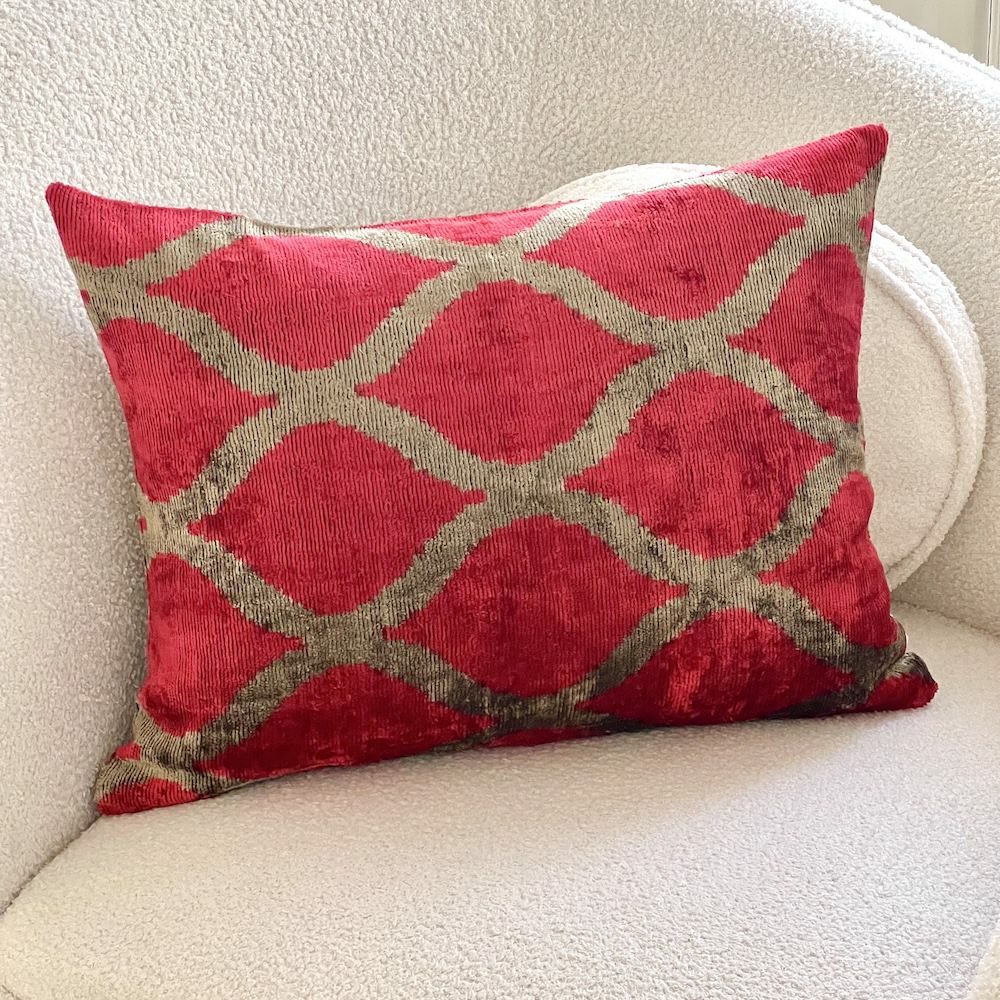 Pillow | Cushion ‘Ikat’ Made Of Silk Velvet – Red-Gold 40X50 Cm Home Accessories Pillow