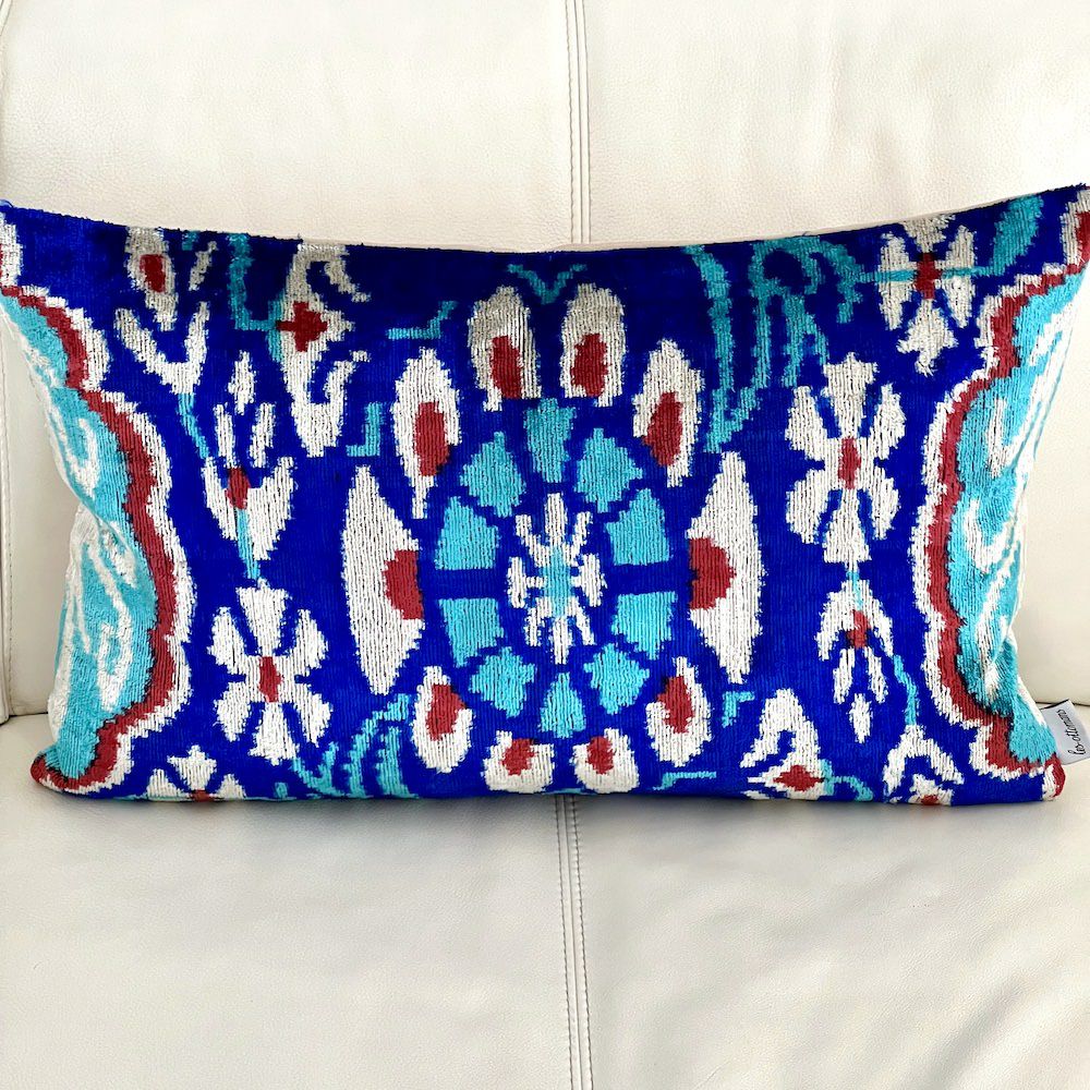 Pillow | Cushion ‘Ikat’ Made Of Silk Velvet – Royal Blue 40X60 Cm Home Accessories Pillow