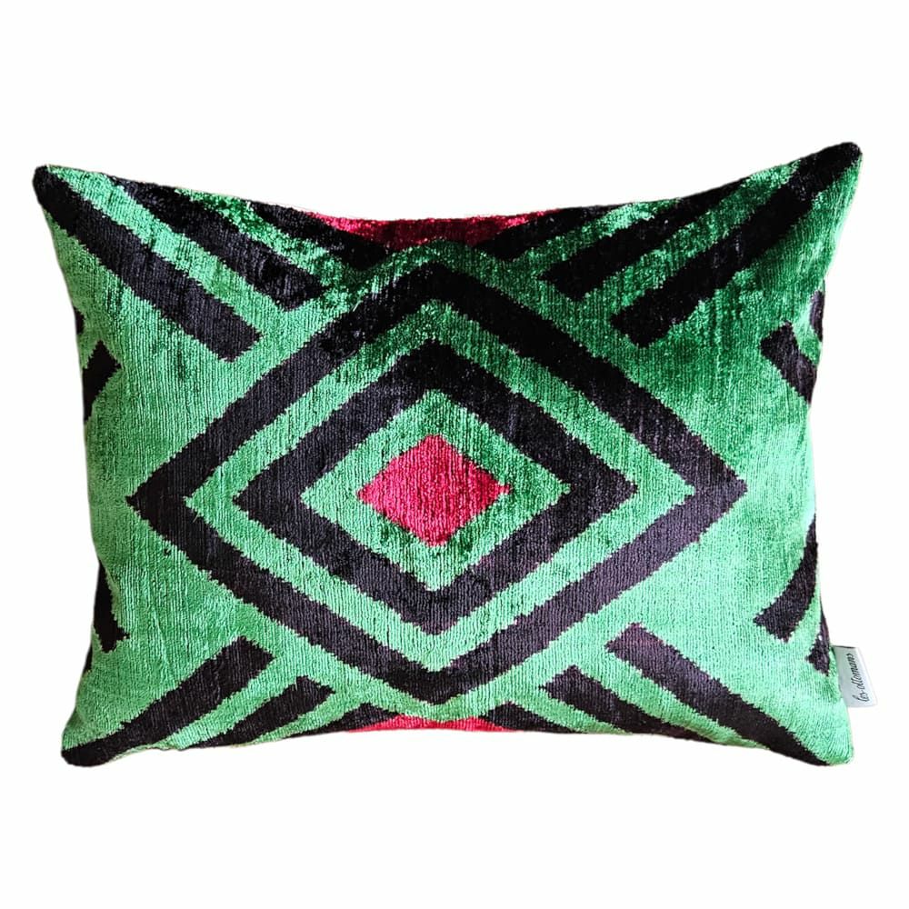 Pillow | Cushion Ikat Silk Velvet, 40X60Cm, Black, Green, Red Home Accessories Pillow