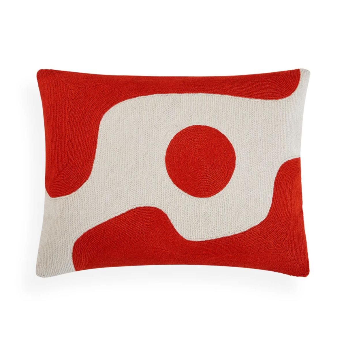 Pillow | Cushion Ojai Curves, Red-White, Hand-Embroidered Home Accessories Pillow