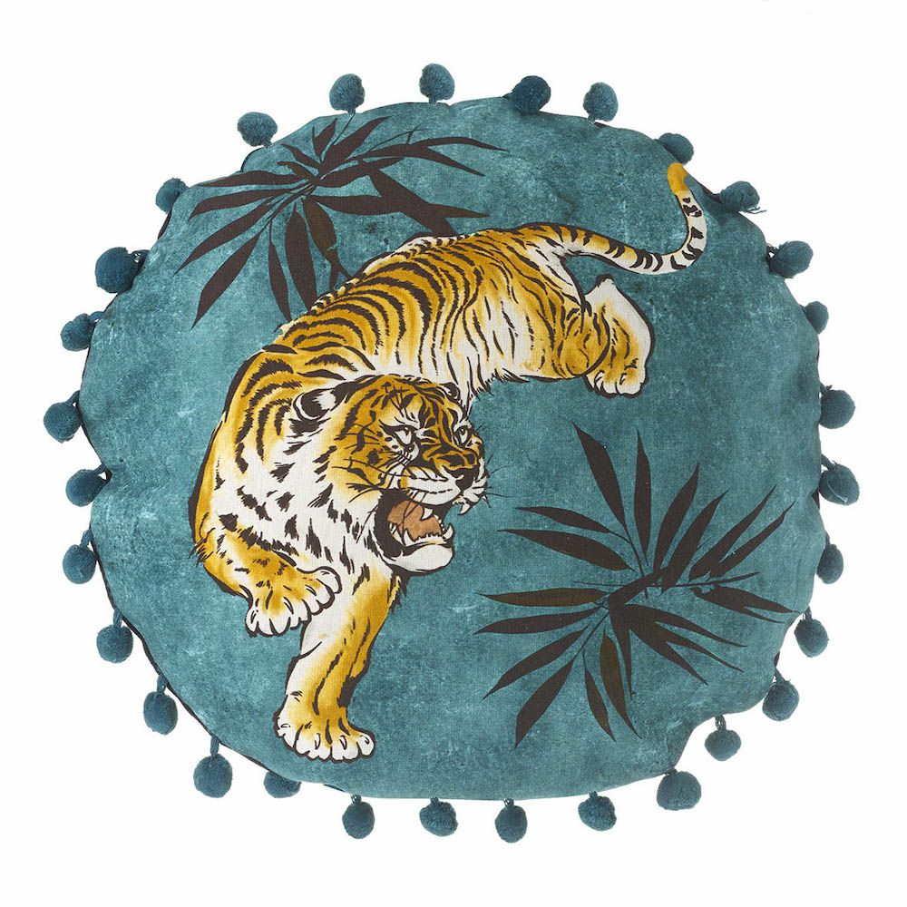 Pillow | Cushion Stalking Tiger Turquoise-Black 45X45X15 Cm Home Accessories Pillow