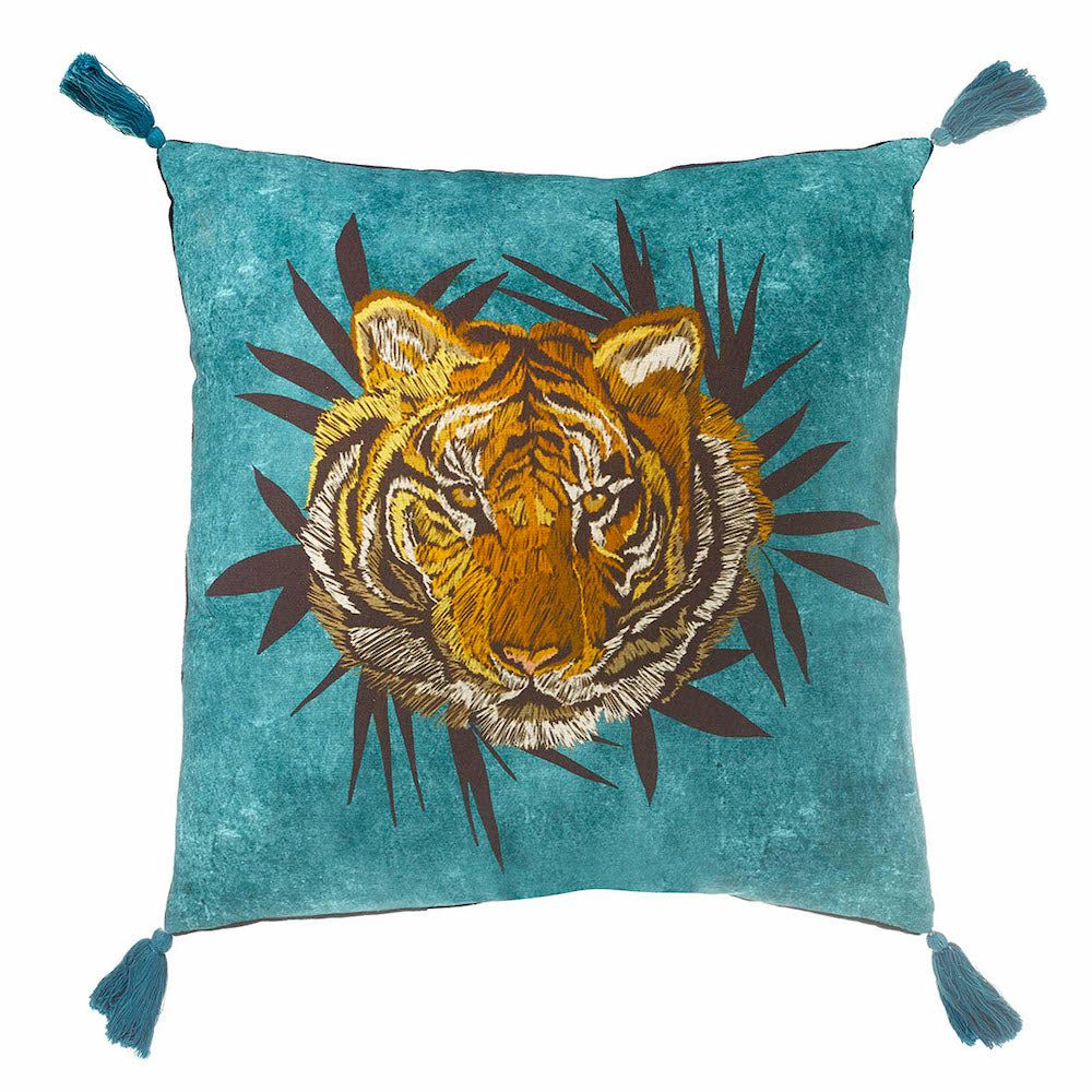 Pillow | Cushion Tiger Face Turquoise-Black 45X45X15 Cm Home Accessories Pillow