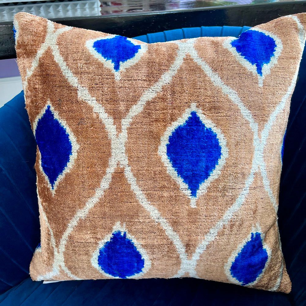 Pillow | Velvet Cushion ‘Ikat’ – Gold-Blue 50X50 Cm Home Accessories Pillow