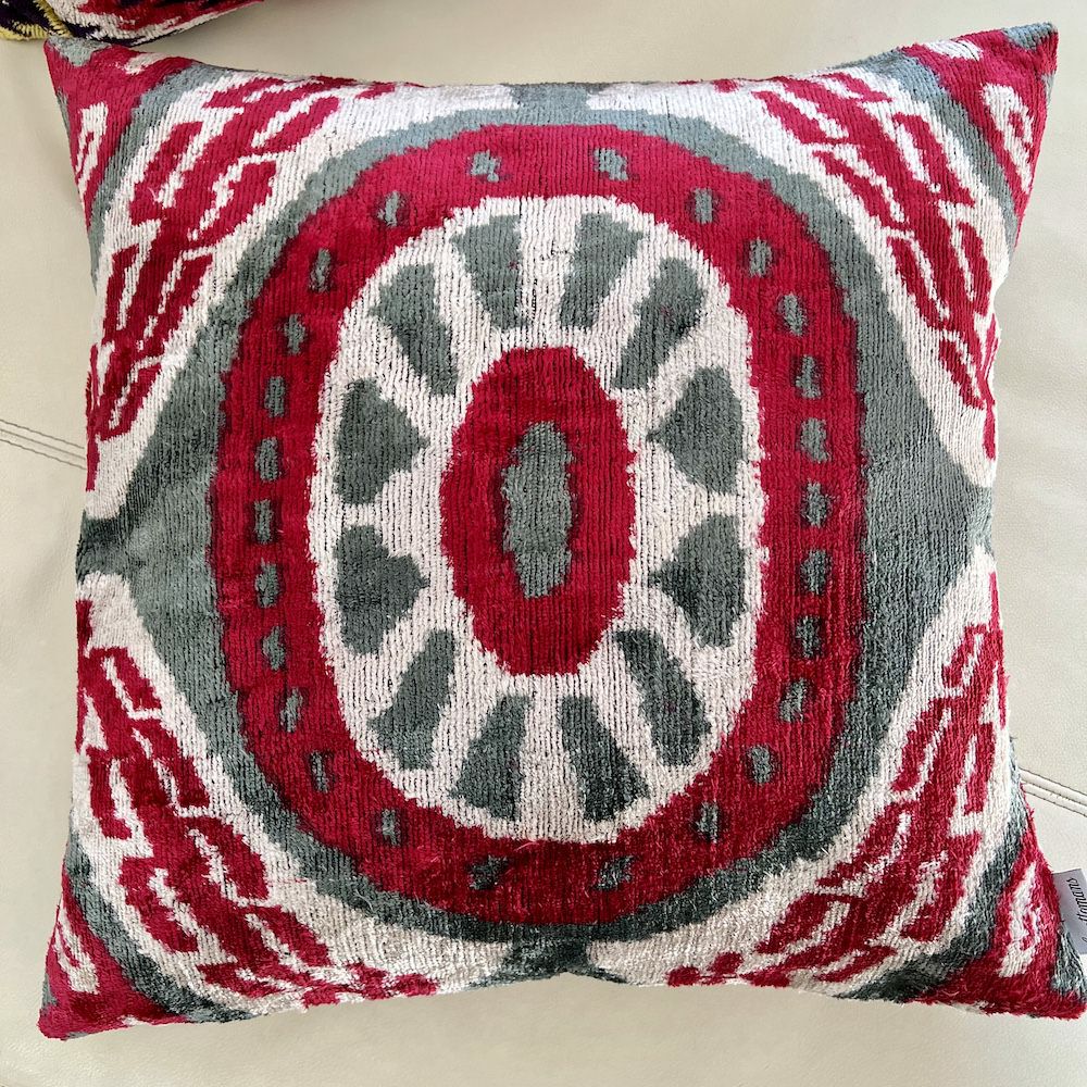 Pillow | Velvet Cushion ‘Ikat’ – Red-Gray 50X50 Cm Home Accessories Pillow