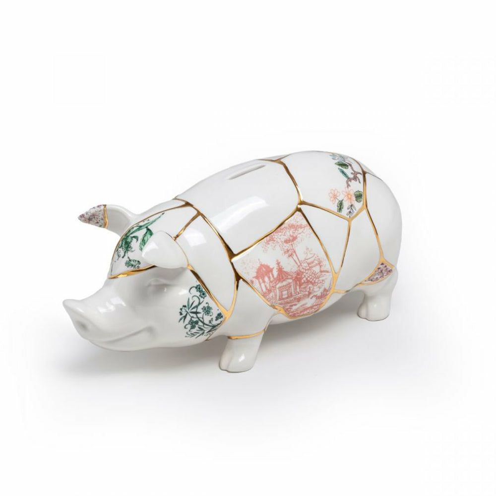 Sculptures & Figures | Money Box Kintsugi Piggy White, Gold Home Accessories Sculptures & Figures