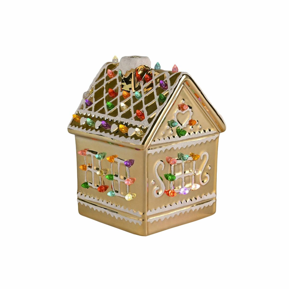 Sculptures & Figures | Porcelain Gingerbread House Luce With Leds In Gold Home Accessories Sculptures & Figures