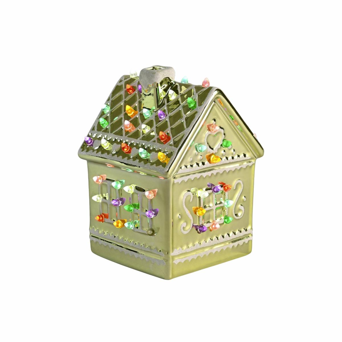 Sculptures & Figures | Porcelain Gingerbread House Luce With Leds In Green Home Accessories Sculptures & Figures