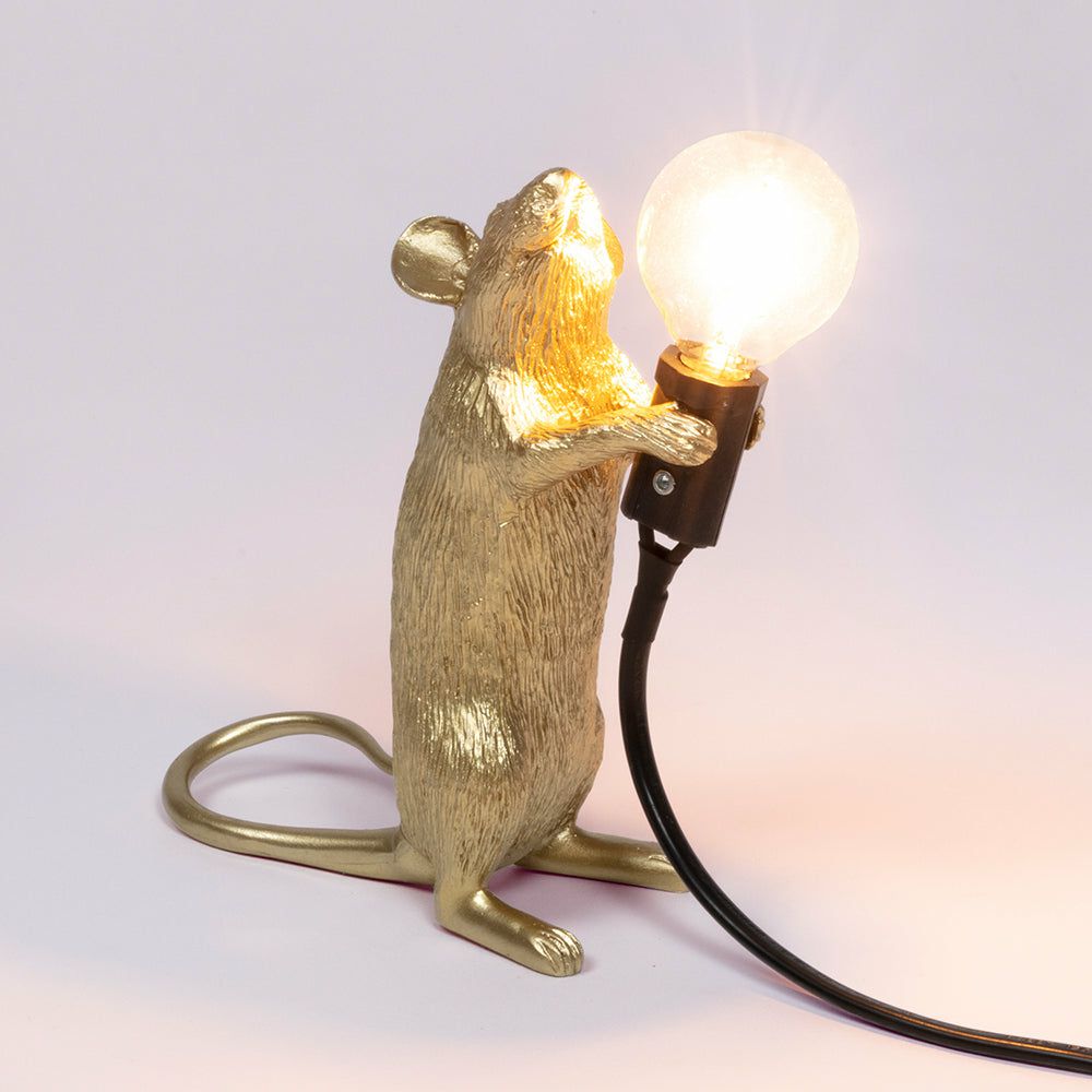 Sculptures & Figures | Table Lamp Mouse Standing Gold 15X5X12.5 Cm With Usb Home Accessories Sculptures & Figures