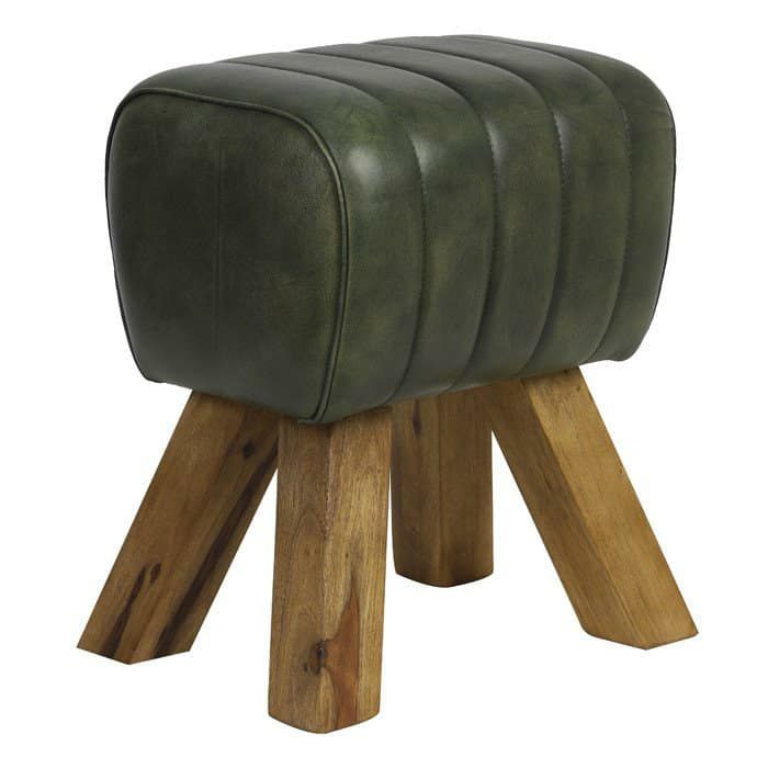 Stools & Poufs | Stool Ramy Leather Green 42X35X46 Cm Furniture Stools & Poufs