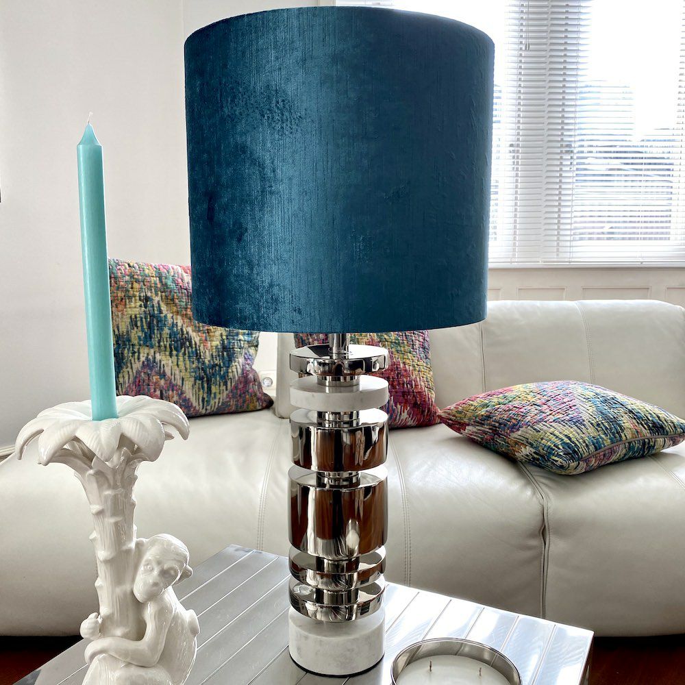 Table lamps & table lights | Table Lamp Tunda Marble Velor – Silver-Petrol Lamps & Lights Table lamps & table lights