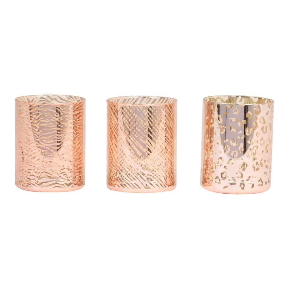 Tealight holder | Tealight Holder Penza Safari Glass Brick Red-Gold Set Of 3 Home Accessories Tealight holder