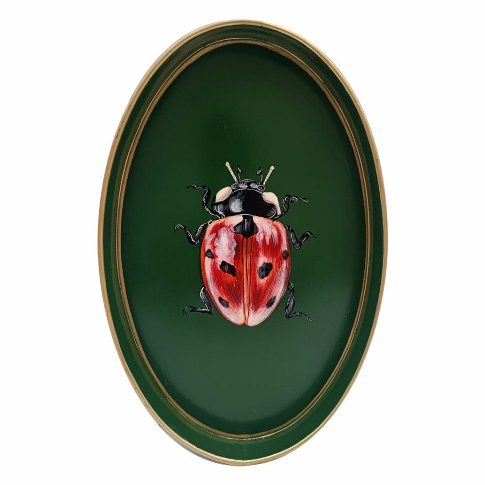 trays | Tray Ladybug, Hand-Painted, Dark Green 33X20Cm Home Accessories trays