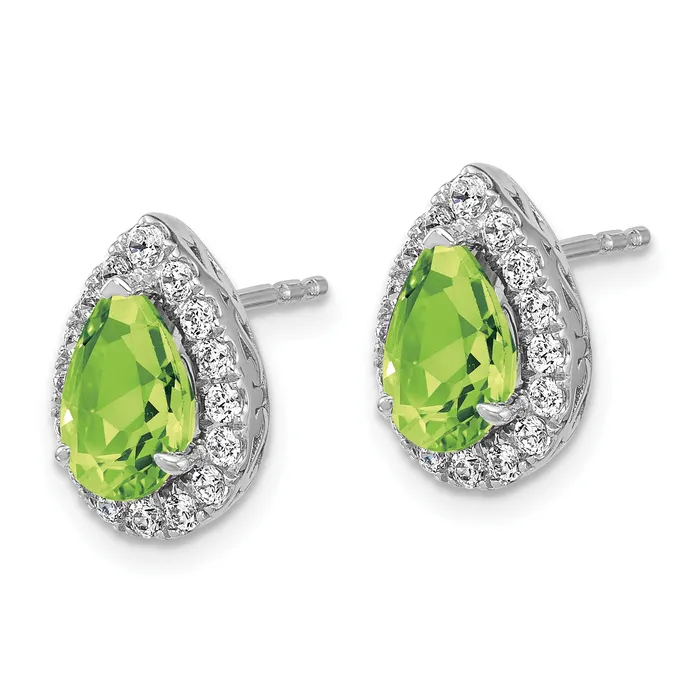 14K White Gold Lab Grown VSSI FGH Diamond and Peridot Pear Post Earrings Goldia Earrings