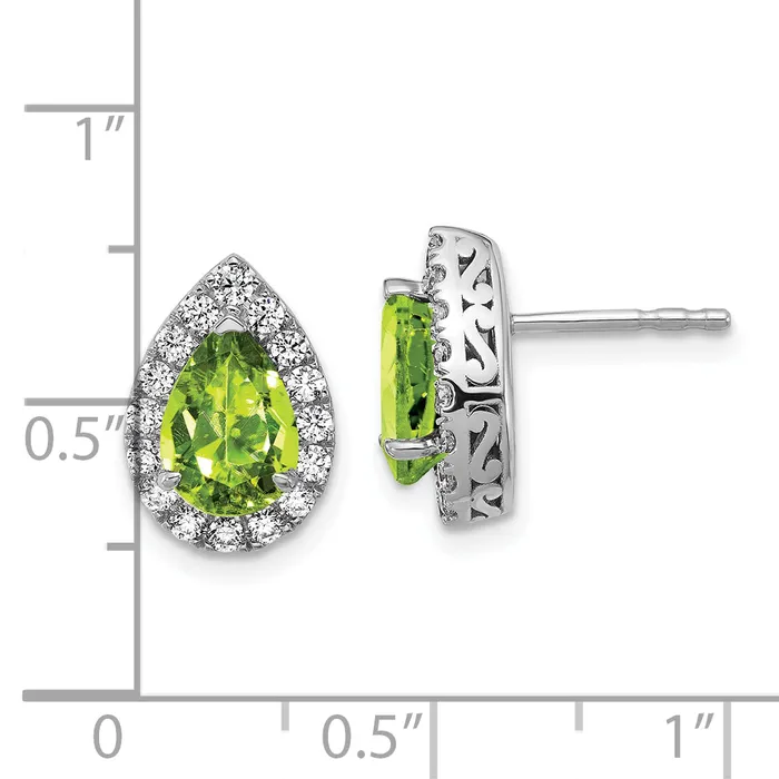 14K White Gold Lab Grown VSSI FGH Diamond and Peridot Pear Post Earrings Goldia Earrings
