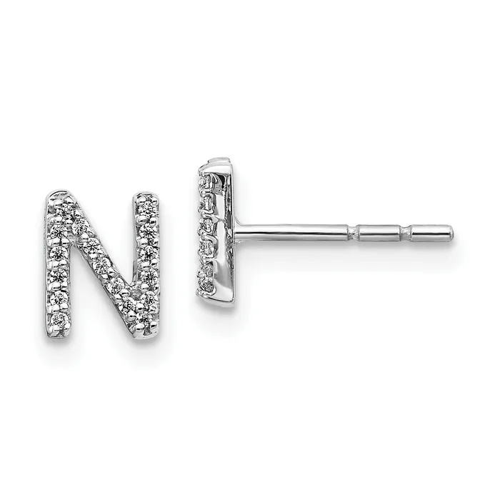 14K White Gold Lab Grown VSSI G Diamond Letter N Initial Post Earrings Goldia Earrings