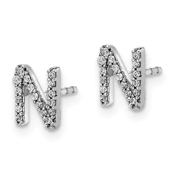 14K White Gold Lab Grown VSSI G Diamond Letter N Initial Post Earrings Goldia Earrings