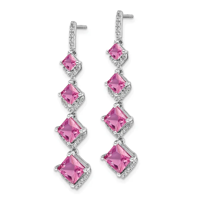 Earrings Goldia 14k White Gold 13 Ct Lab Grown Diamond VSSI G and Lab Created Pink Sapphire Dangle Post Earrings