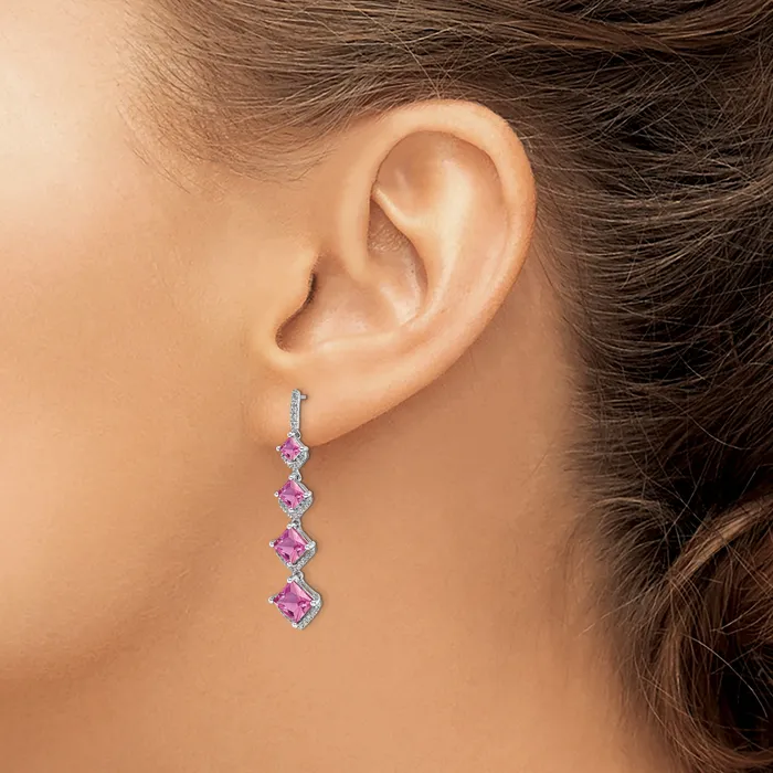 Earrings Goldia 14k White Gold 13 Ct Lab Grown Diamond VSSI G and Lab Created Pink Sapphire Dangle Post Earrings