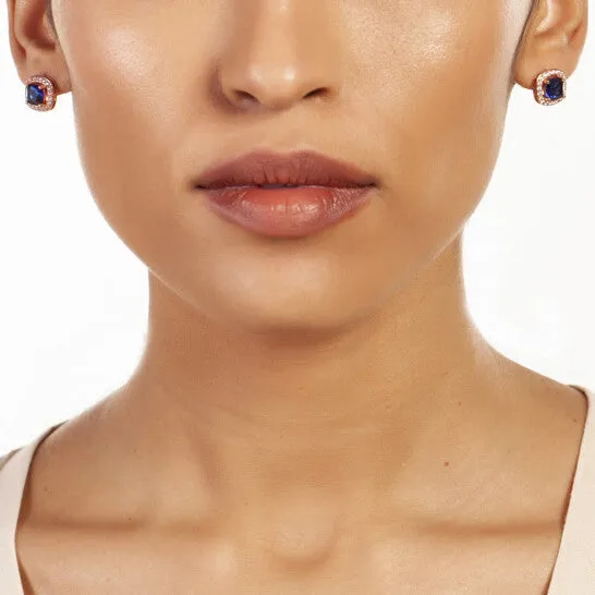 Earrings JMS always Original Elegant Confetti Womens 18K Rose Gold Plated Blue CZ Simulated Cushion Diamond Halo Stud Earrings Earrings JMS always Original Elegant Confetti Womens 18K Rose Gold Plated Blue CZ Simulated Cushion Diamond Halo Stud Earrings