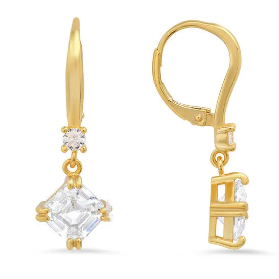 Earrings JMS always Original Kylie Harper 14k Gold Over Silver Asschercut Cubic Zirconia CZ Dangle Leverback Earrings