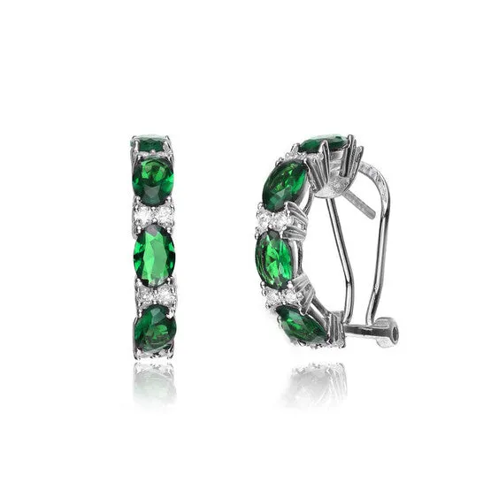 Earrings JMS always Original Megan Walford 925 Sterling Silver Emerald Cubic Zirconia Petite Hoop Earrings