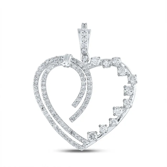 gndatlanta Necklaces 14k White Gold Round Diamond Heart Pendant 58 Cttw