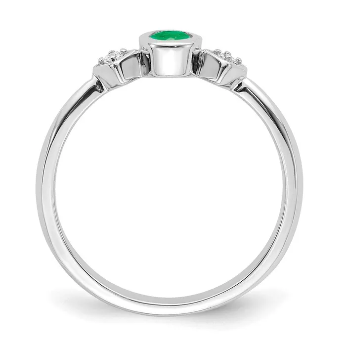 Goldia 14k White Gold Oval Bezel Emerald and Real Diamond Ring Rings
