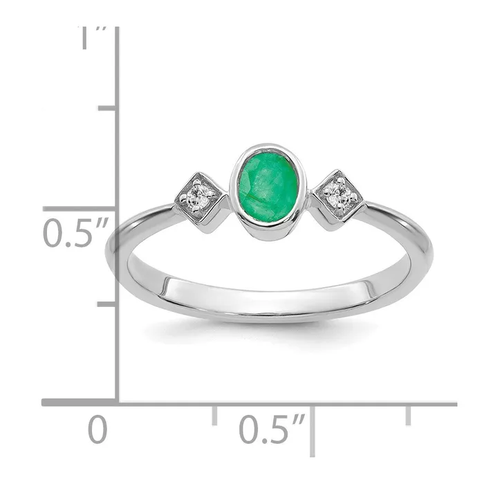 Goldia 14k White Gold Oval Bezel Emerald and Real Diamond Ring Rings