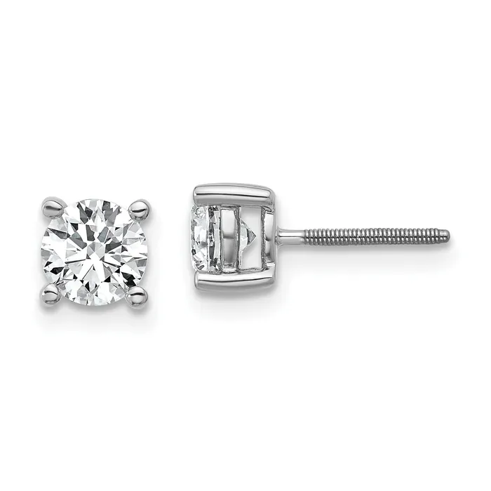 Goldia Earrings 14k White Gold 1 ctw Lab Grown Diamond VSSI G Round 4 Prong Heavy Wt Screwback Stud Earrings
