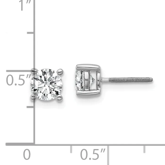 Goldia Earrings 14k White Gold 1 ctw Lab Grown Diamond VSSI G Round 4 Prong Heavy Wt Screwback Stud Earrings
