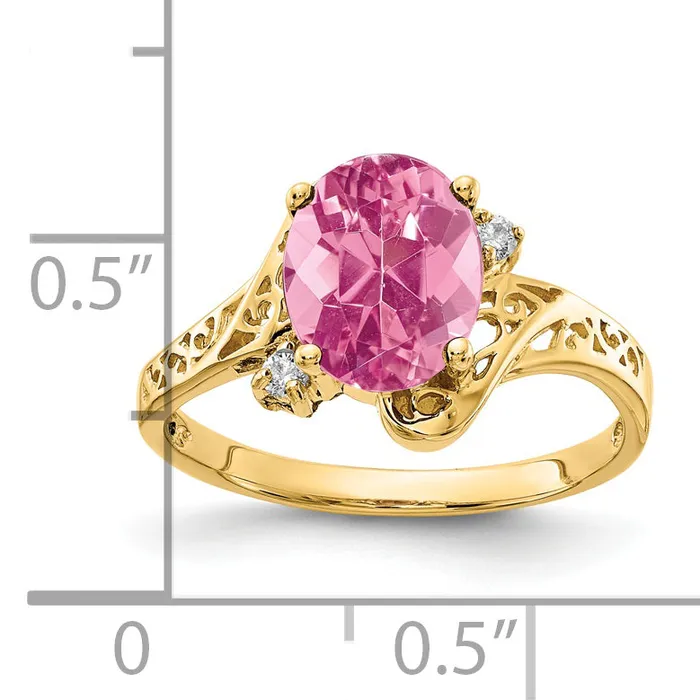 Goldia Rings Solid 14k Yellow Gold 9x7mm Oval Simulated Pink Tourmaline A CZ Ring